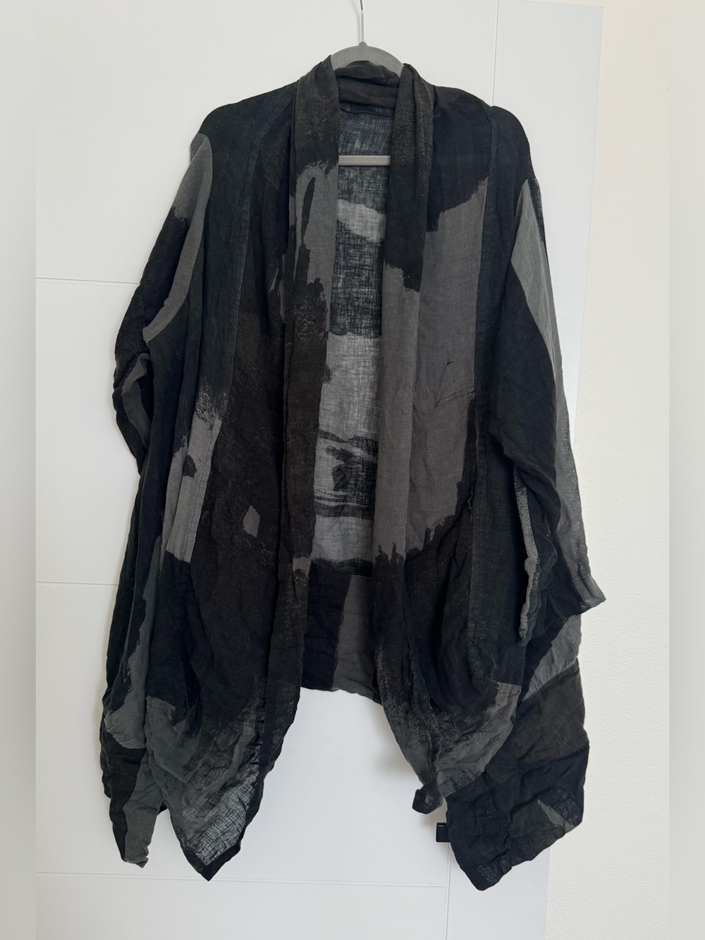 Moyuru black Linen Cotton draped open front assymentic jacket Cardigan  size M
